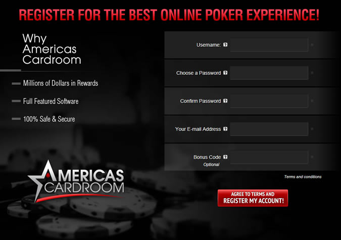 americas cardroom sign up screen