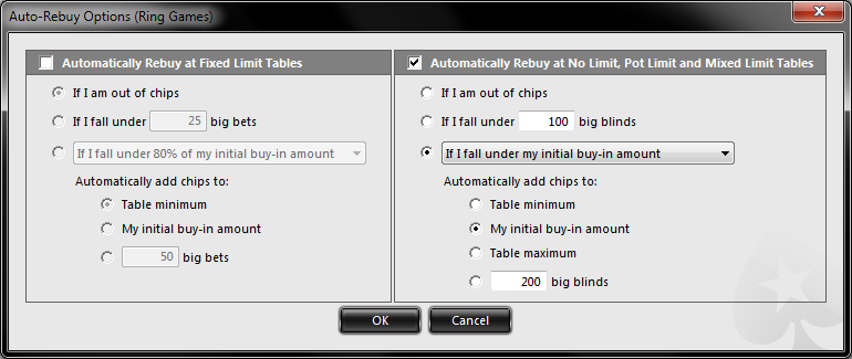 PokerStars auto top-up screenshot