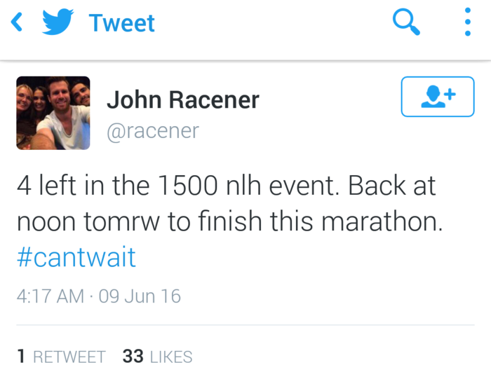 Racener tweet WSOP 2016
